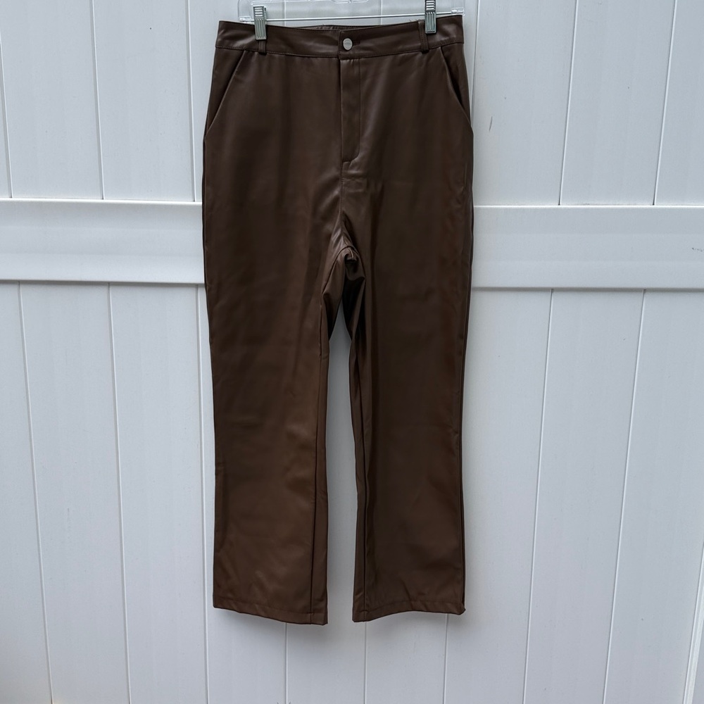 Amazon Women's Brown Straight Leg faux leatherPants SZ L